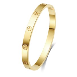 Kenizum Love Bracelets,18K Gold Plated Bangle Bracelet Oval Bangles Cross Love Bracelets for Women Valentines Christmas Gift (Gold Cross, 6.54 INCH)