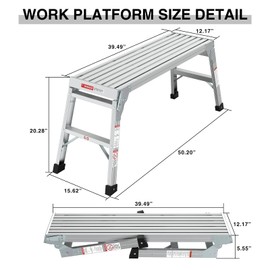 Work Platform Aluminum Step Ladder, Drywall Stool Ladder 225lbs Capacity, Medium Duty Portable Bench, Folding Ladders Stool w/Non-Slip Mat