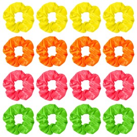 16 Pcs Neon Scrunchies for Hair, 80s Large Neon Hair Ties 90s Ponytail Holder Elastic Neons Hairs Accessories for Women Party Outfits Workout Costumes