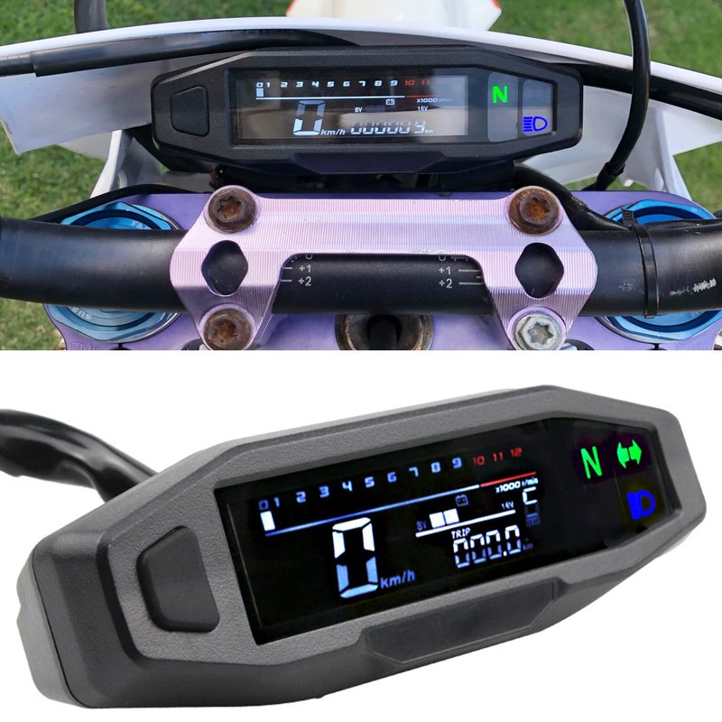 Shkalacar Motorcycle Digital Speedometer, Tachometer with 1-6 Speed LCD Display,