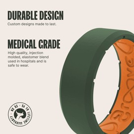 Groove Life Edge Moss Green/Orange Silicone Ring - Breathable Rubber Wedding Rings for Men, Lifetime Coverage, Unique Design, Comfort Fit Ring - Size 14