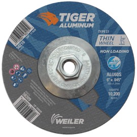 Weiler 58210 6 Inch Cutting Wheel, Tiger Aluminum Non-loading Contaminant-free High Performance Cutting, .045" ALU60S Type 27 5/8"-11 Hub, Pack of 10