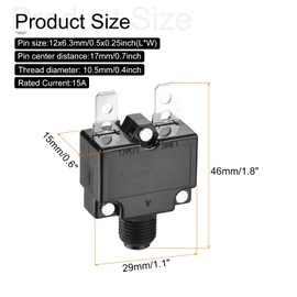 DMiotech 15A Thermal Circuit Breaker 125/250V AC 50V DC 50/60Hz 1.8x1.1x0.6 Push Button Manual Reset Overload Protector with Waterproof Button Cap for Overload Protection Application,2Pcs