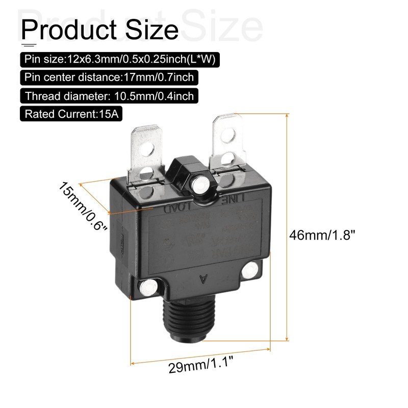 DMiotech 15A Thermal Circuit Breaker 125/250V AC 50V DC 50/60Hz