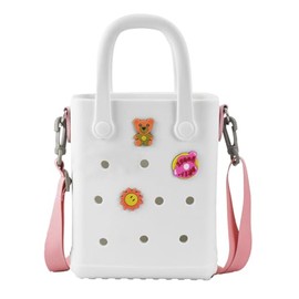 Mini Rubber Beach Bag with Strap & Charms, Waterproof EVA Bitty Beach Bag for Girls, Small Rubber Tote Bag for Women