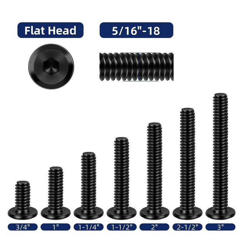 MewuDecor 5/16-18 x 2-1/2" Flat Head Socket Head Screw Furniture