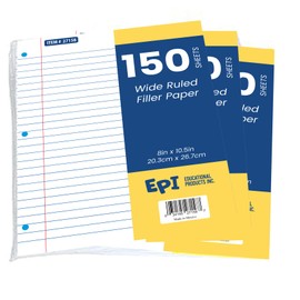 EPI Filler Paper, Wide Ruled Loose Leaf, 3-hole punch, 150 Sheet, 10.5 x 8 Inch, Pack of 3 (450 sheets)