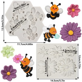 Sijiangmold Chrysanthemen-Blumen-Silikonform Hummel-Fondantformen Blüten Süßigkeitenform für Kuchendekoration Cupcake-Topper Schokolade Blütenpaste Polymer-Ton 2er-Set