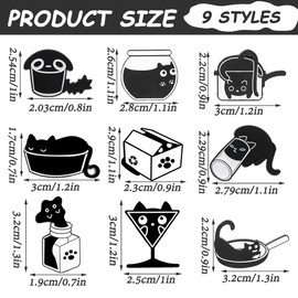 Cat Enamel Brooch, CHmiss Black Cat Enamel Lapel Pins, Pack of 9 Cute Animal Enamel Brooch, Badge Cartoon Animal Lapel Pin, for Women, Children, Clothing, Metal, No