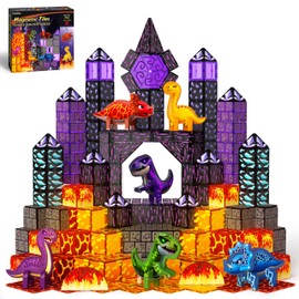 80PCS Dinosaur Magnetic Tiles with 6 3D Dinosaurs - Building Set for Kids
