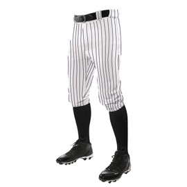 CHAMPRO Triple Crown Knicker Style Baseball Pants with Knit-in Pinstripes and Reinforced Sliding Areas, White,navy, X-Large