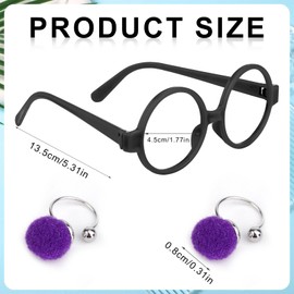 KINBOM Round Black Glasses Plastic, 1 pair Costume Glasses for Kids with 1 pair Earrings, Kids Costume Party Favors Prop