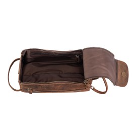 Learichi 10 Inch Handmade Hunter Leather Toiletry Bag for Men - Waterproof Travel Double Set, Vintage Brown Organizer with Metal Zippers, Groom, Natural, Vintage Leather Toiletry Bag for Men