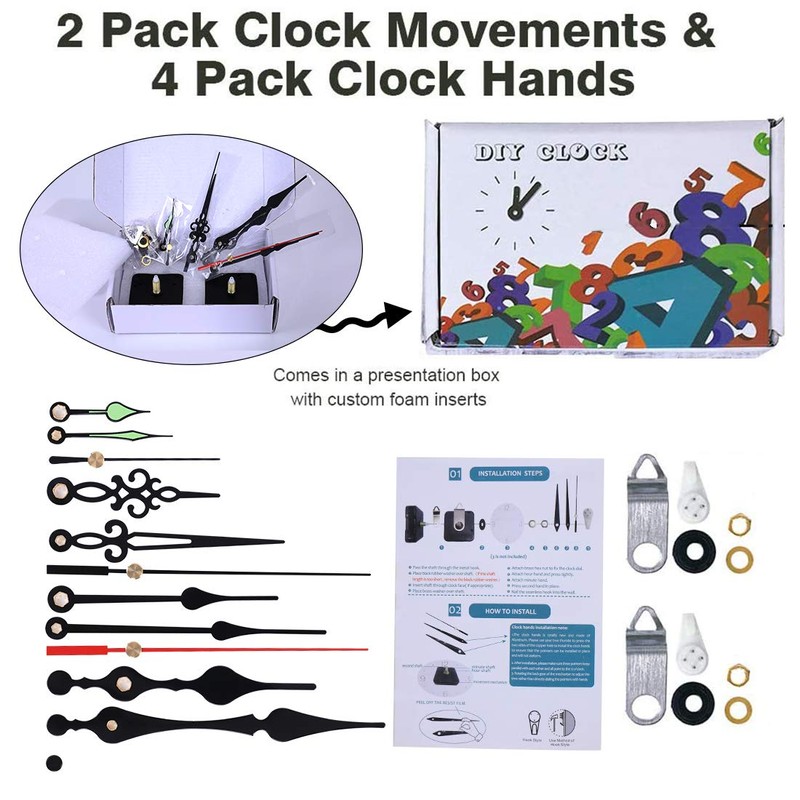EMOON 2 Pack Non Ticking Clock Mechanism with 4 Pack