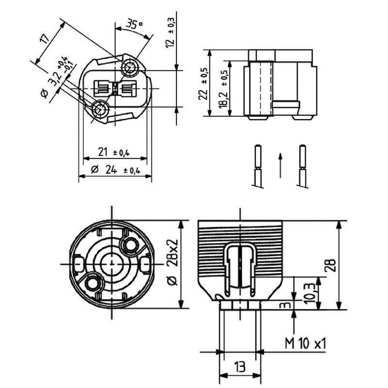 G9 Lamp Holder with Rear Plug Connection M10 x 1