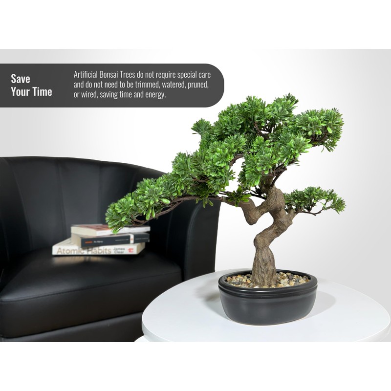 Permaplants Artificial Bonsai Tree 16" Tall with Realistic Wood and