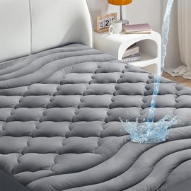 SONIVE Waterproof Mattress Pad - Cooling Mattress Cover, Soft Quilted Mattress Protector, Thick Breathable Noiseless Mattress Topper, Elastic Fit for Larger Beds (Grey, King)