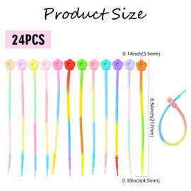 Ipotkitt 24pcs 12 Styles Gradient Color Silicone Zip Ties Flower Tip Cord Organizer Strap Reusable Zip Ties for Bouquet Home Office Wire Item Management