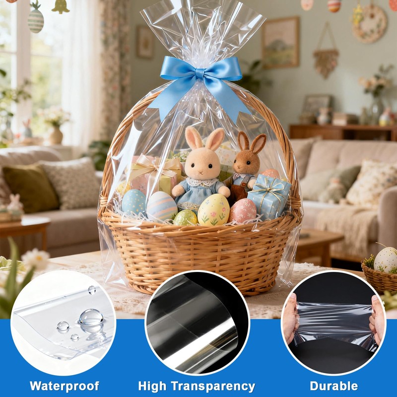 Arsmat Large Clear Cellophane Gift bags, 10 Pack 16"X24" Cellophane