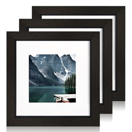 Hongkee 6x6 Black Picture Frames set of 3, Made of Wooden and Real Glass Square Photo frame - Displays 4x4 Picture With Mat or 6 x 6 Without Mat, Desktop & Wall Collage Frame set