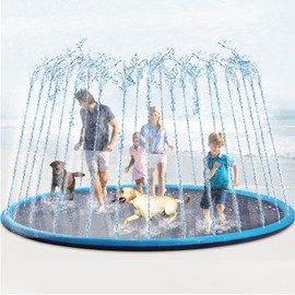 Lewtemi 10 ft Extra Large Non-Slip Splash Pad 120" for Adult Kids and Dog, Giant Thicken Sprinkler Pool Summer Outdoor Toys Fun Backyard Fountain Play Mat for Family Pet Dog (Blue,Classic Style)
