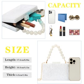 EVEOUT Women's Elegant Acrylic Evening Bag Clutch with Pearl Hand Chain Marbled Shoulder Bag Handbags for Party Prom Wedding Bridal Bag, White, Elegant