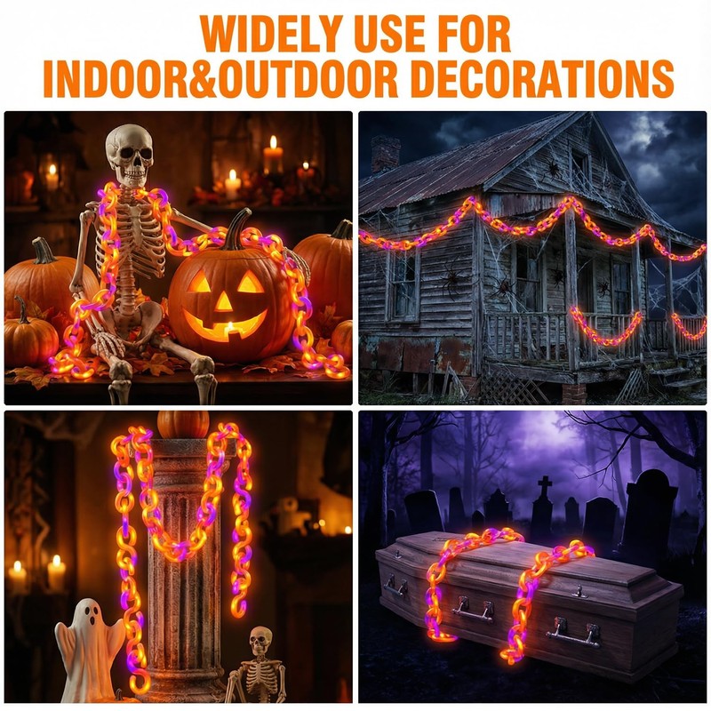 amadecohome Halloween Decorations Plastic Chain Lights, 10ft Outdoor Waterproof Orange