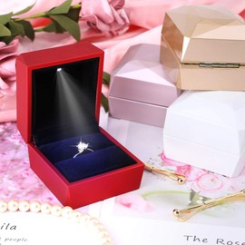 iSuperb Ring Box Proposal Engagement Square Ring Boxes with LED Light Case Jewelry Gift Box for Proposal Wedding Valentine's Day Anniversary Christmas