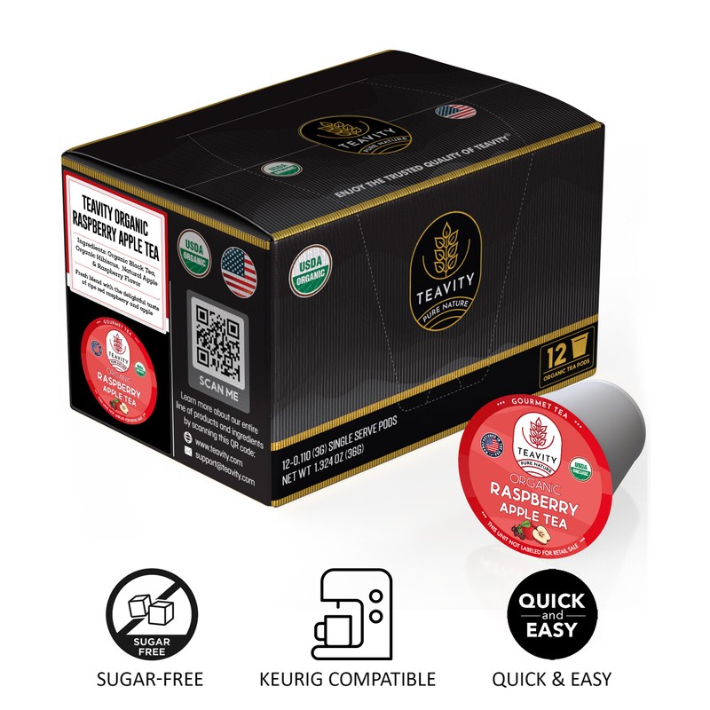 Organic Raspberry Apple Black Tea Pods for Keurig - Naturally