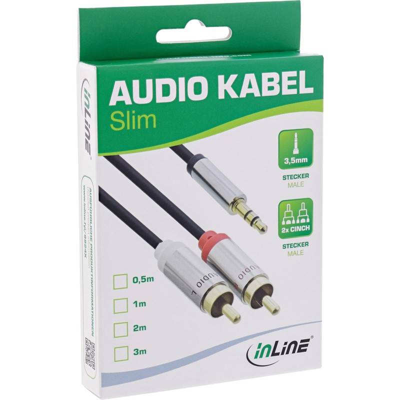 InLine Slim Audio Cable Jack 3.5 mm Male to 2