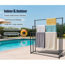 NEICELLE 3 Tier Standing Towel Rack - Extra Wide Large Bathroom Towel Stand, Heavy-Duty Metal Towel Drying Rack for Poolside (Matte Black, 37.4” Wide)