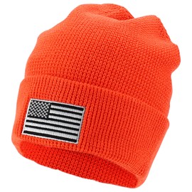Armycrew XXL Oversized Grey American Flag Embroidered Waffle Long Beanie - Orange - XXL
