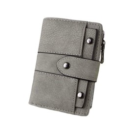 Oyccen Women's Wallet PU Leather Wallet with Zip Pocket Multi-Slots Card Holder Short Purse, gray, Vintage