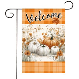 HOMFREEST Fall Pumpkin Garden Flag 12x18 Inch Double Sided Burlap Outside Floral Welcome Orange Farmhouse Autumn Seasonal Thanksgiving Rustic Yard Outdoor Decoration