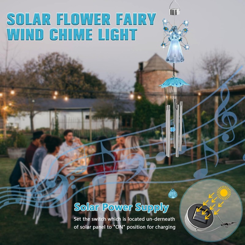 Strackvial Solar LED Angel Wind Chimes, Hanging Angel Wind Chime