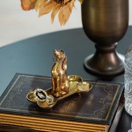 NIKKY HOME Gold Ring Holder Dish, Vintage Jewelry Trinket Display Decorative Metal Tray Bowl, Dog Lover Gift for Women Friends Female Mom Grandma Aunt as Mothers Day Birthday Wedding Christmas Gift