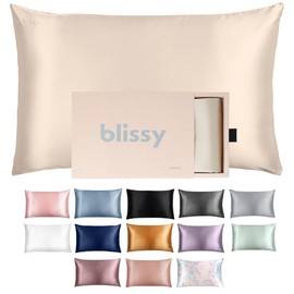 Blissy Silk Pillowcase - 100% Pure Mulberry Silk - 22 Momme 6A High-Grade Fibers - Silk Pillow Cover for Hair & Skin - Regular, Queen & King with Hidden Zipper (King, Champagne)