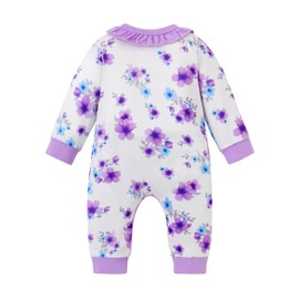 AIBOLYNE Newborn Baby Girl Clothes Baby Girl Outfits Ruffled Longsleeve Romper with Headband Hat Newborn Girl Outfits Purple