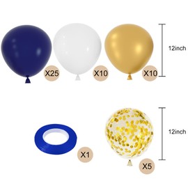 CHRORINE 50 Pcs Navy Blue and Gold Balloons 12 Inch Navy Blue White Metallic Gold Confetti Balloons for Baby Shower Birthday Wedding Anniversary Party Decor