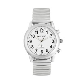 TalkJoy Men's Talking Watch Radio Clock Metal Strap Silver Time Announcement Date Day of the Week, silver, Bracelet