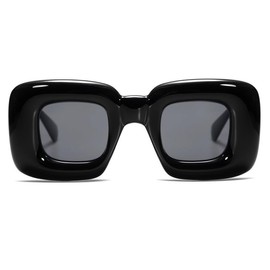 VANLINKER Cute Square Inflated Sunglasses for Women Men Trendy Chunky Glasses Retro Thick Frame Funny Mask Shades - Color: Black