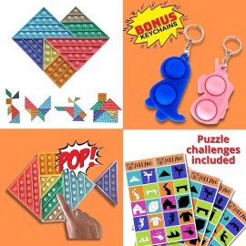Unbranded Tangram Pop it Push Puzzle Game Board Fidget Silicone Toy Shapes 7 Piece Set
