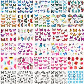 Dornail 30 hojas de mariposas pegatinas de uñas de flores de transferencia de agua pegatinas de uñas de verano uñas arte pegatinas de uñas diseños de uñas decoración de uñas accesorios de uñas