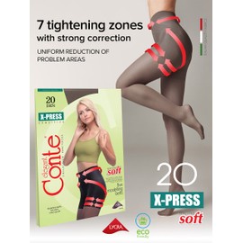 Conte High Waist Control Top Push Up Shaping Sheer Pantyhose Tights X-Press 20 Den, 2 - Small, Graphite