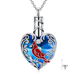 TOUPOP Cardinal Urn Necklace for Ashes Sterling Silver Heart Cremation Jewelry with Heart Crystal Keepsake Necklaces Memorial Sympathy Gifts for Women Mom Wife