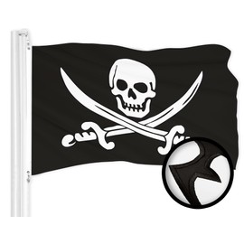 G128 Combo Pack: American USA Flag 2x3 Ft & Pirate Jolly Roger Swords Flag 2x3 Ft | Both ToughWeave Series Embroidered 300D Polyester, Embroidered Design, Indoor/Outdoor, Brass Grommets