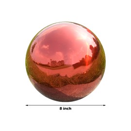 Nerien 8 Inch Gazing Ball, Stainless Steel Garden Mirror Globe, Polished Ornament Sphere, Hollow Floating Reflective Hemisphere, Home Outdoor Pond Housewarming Swimming Pool Decoration Gift, Red