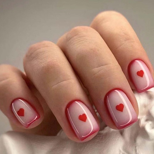 Valentine’s Day Press on Nails Square Fake Nails Short False