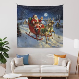 Maiyoinou Tapiz de Navidad para recámara, suave y duradero, para recámara, estético, Navidad, invierno, decoración del hogar, carro de Papá Noel