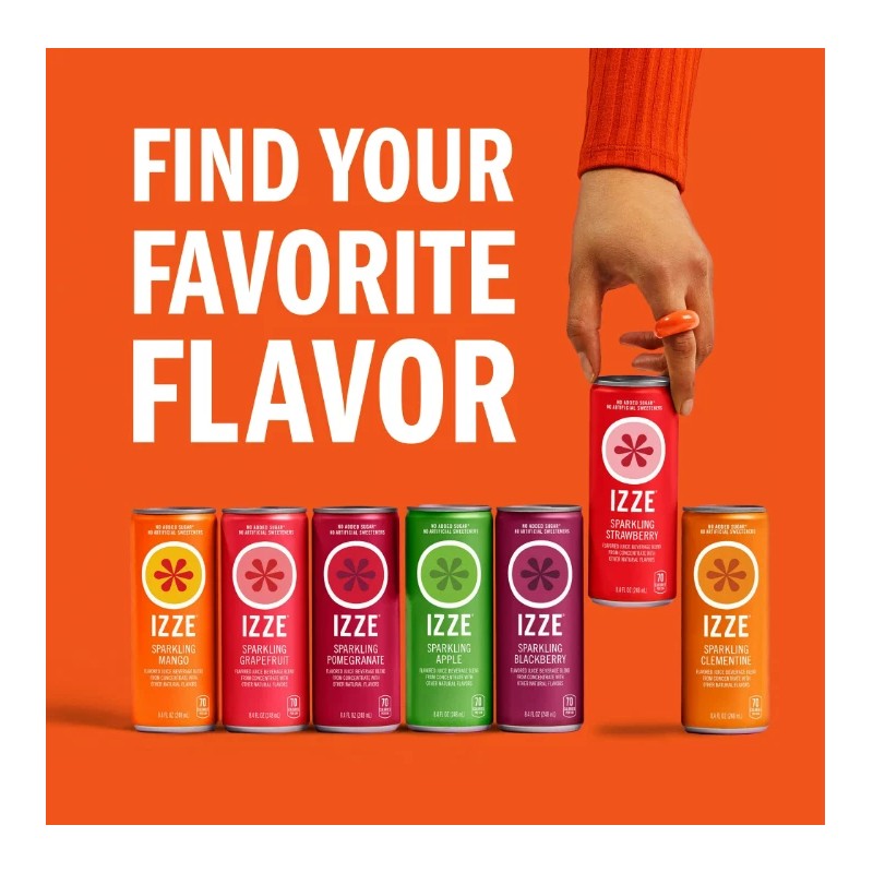 IZZE Sparkling Juice Beverage Blend, Mango, No Sugar Added, 8.4